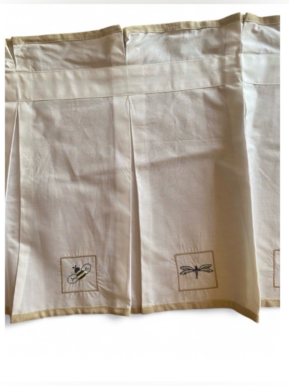 Embroidered Cotton Valances Set of 2 60x17 Bumblebee Dragonfly Ladybug Farmhouse